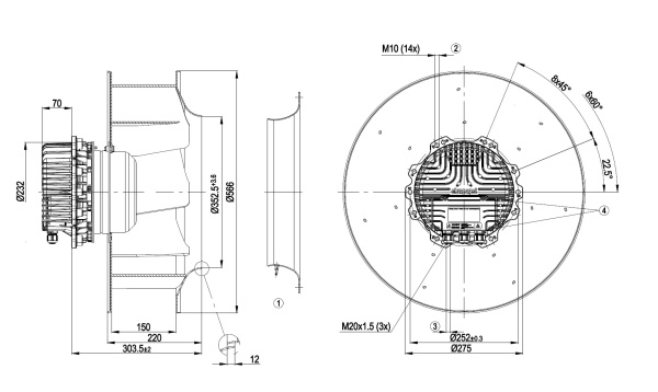 Центробежный вентилятор ebmpapst R3G500AP2501