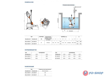 Насос фекальный Pedrollo BCm 15/50-ST кабель 10м