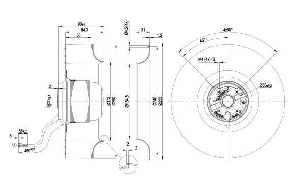 Центробежный вентилятор ebmpapst R4E250AH0105