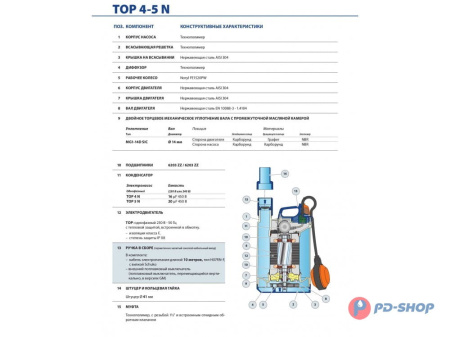 Насос дренажный Pedrollo TOP 5 NEW кабель 10м