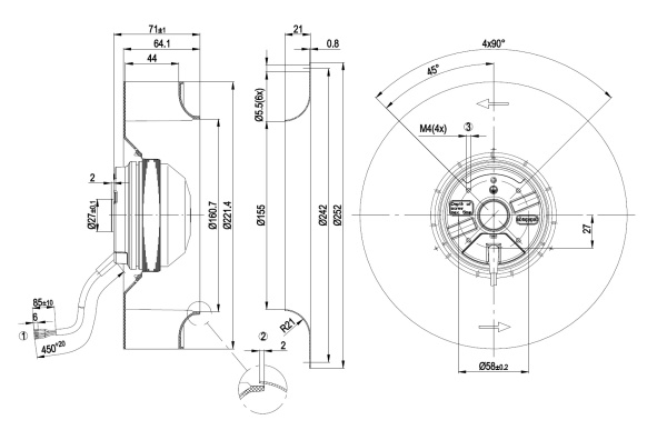 Центробежный вентилятор ebmpapst R2E220AA4080