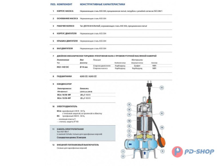 Насос фекальный Pedrollo BC15/50-MF кабель 10м