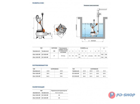 Насос фекальный Pedrollo BC15/50-MF кабель 10м