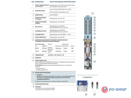 Насос скважинный с солнечной панелью Pedrollo FLUID SOLAR 6/ 6 с пультом