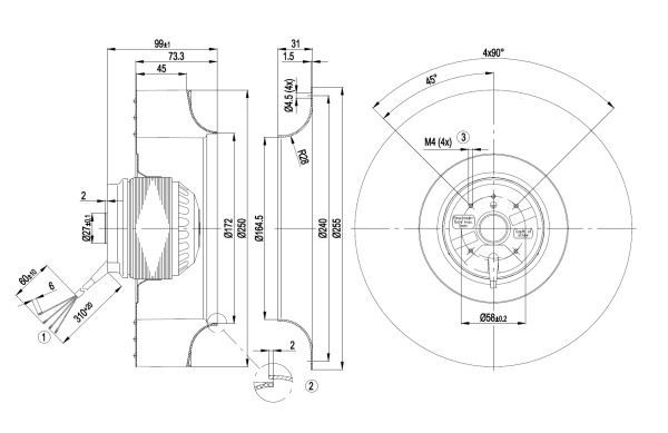 Центробежный вентилятор ebmpapst R2E250AV6223