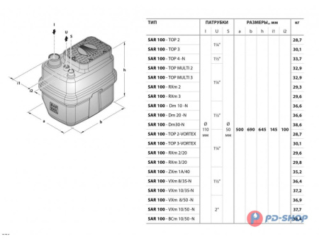 Станция насосная канализационная Pedrollo SAR 100 - RXm 2/20 10м